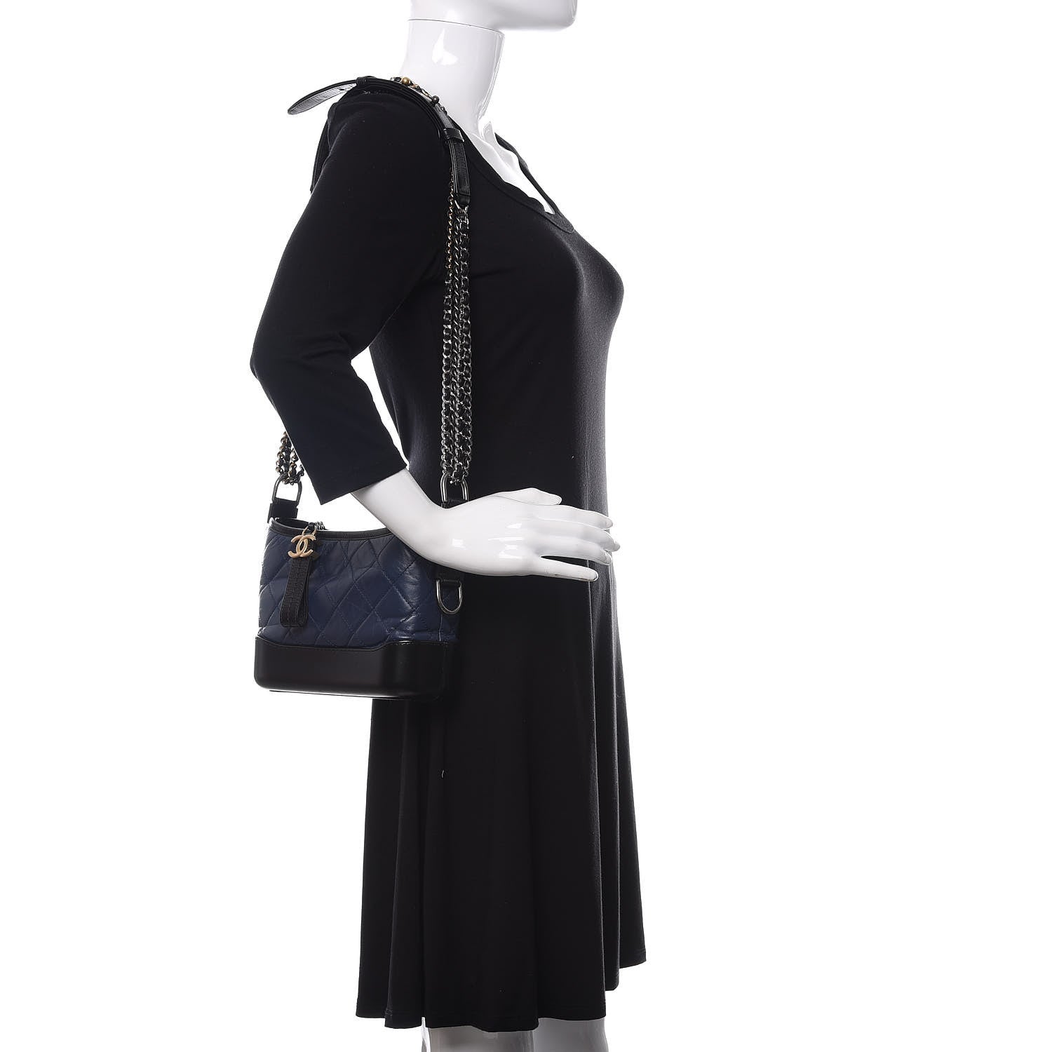 Chanel Aged Calfskin Quilted Small Gabrielle Hobo Navy Black 2 of 10