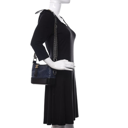 Chanel Aged Calfskin Quilted Small Gabrielle Hobo Navy Black 2 of 10