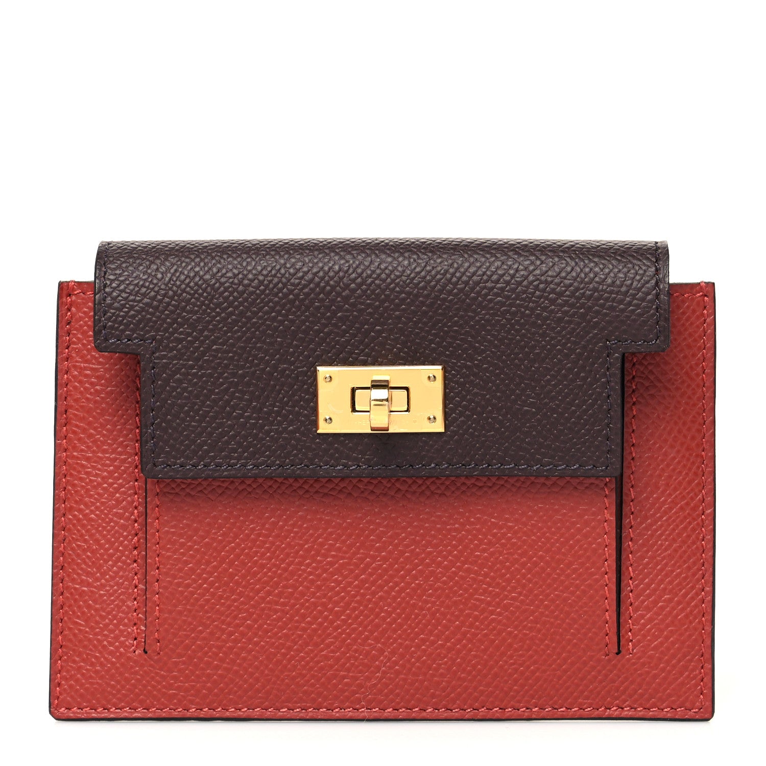 Hermes Epsom Tricolor Kelly Pocket Compact Wallet Rouge Venetian Rouge Sellier Rose Texas 1 of 9