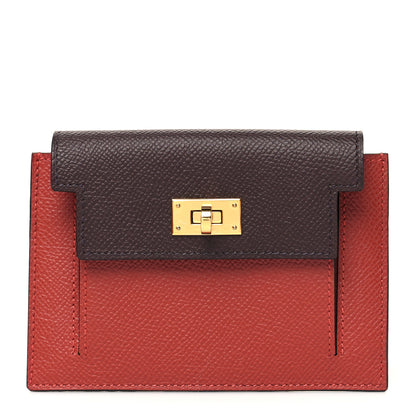 Hermes Epsom Tricolor Kelly Pocket Compact Wallet Rouge Venetian Rouge Sellier Rose Texas 1 of 9