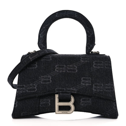 Balenciaga Washed Denim BB Monogram Hourglass Top Handle Bag XS Black 1 of 9