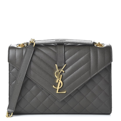 Saint Laurent Grain De Poudre Textured Mixed Matelasse Medium Triquilt Monogram Satchel Earth 1 of 9