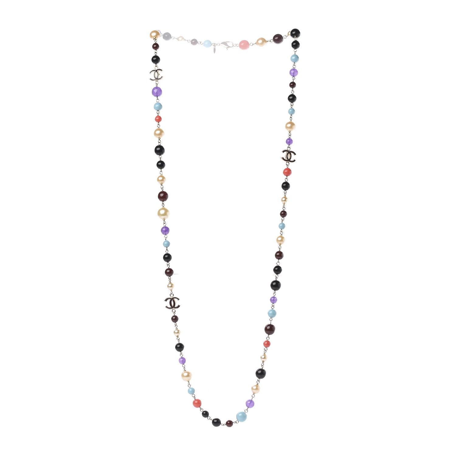 Chanel Pearl Beaded Enamel CC Long Necklace Gold Multicolor 3 of 5