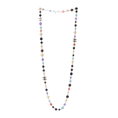 Chanel Pearl Beaded Enamel CC Long Necklace Gold Multicolor 3 of 5