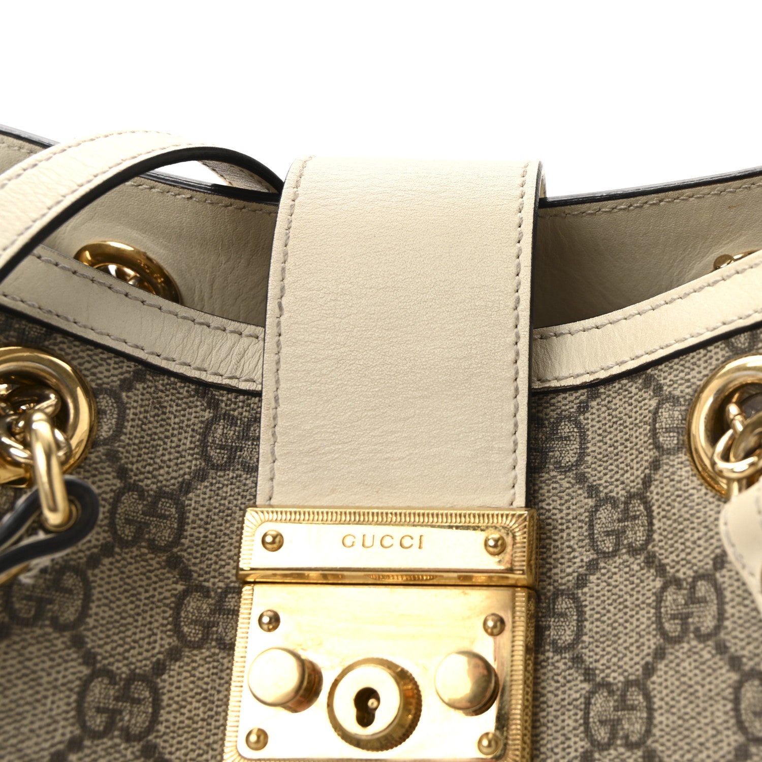 Gucci GG Supreme Monogram Moon Calfskin Small Padlock Tote Beige Ebony Mystic White 8 of 10