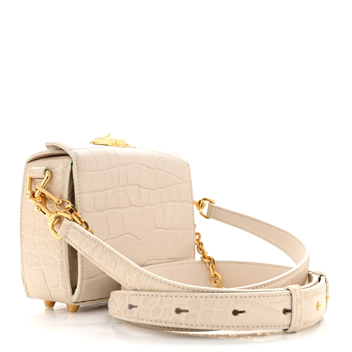 Alexander McQueen Calfskin Crocodile Embossed Box Shoulder Bag 16 Cream 3 of 10