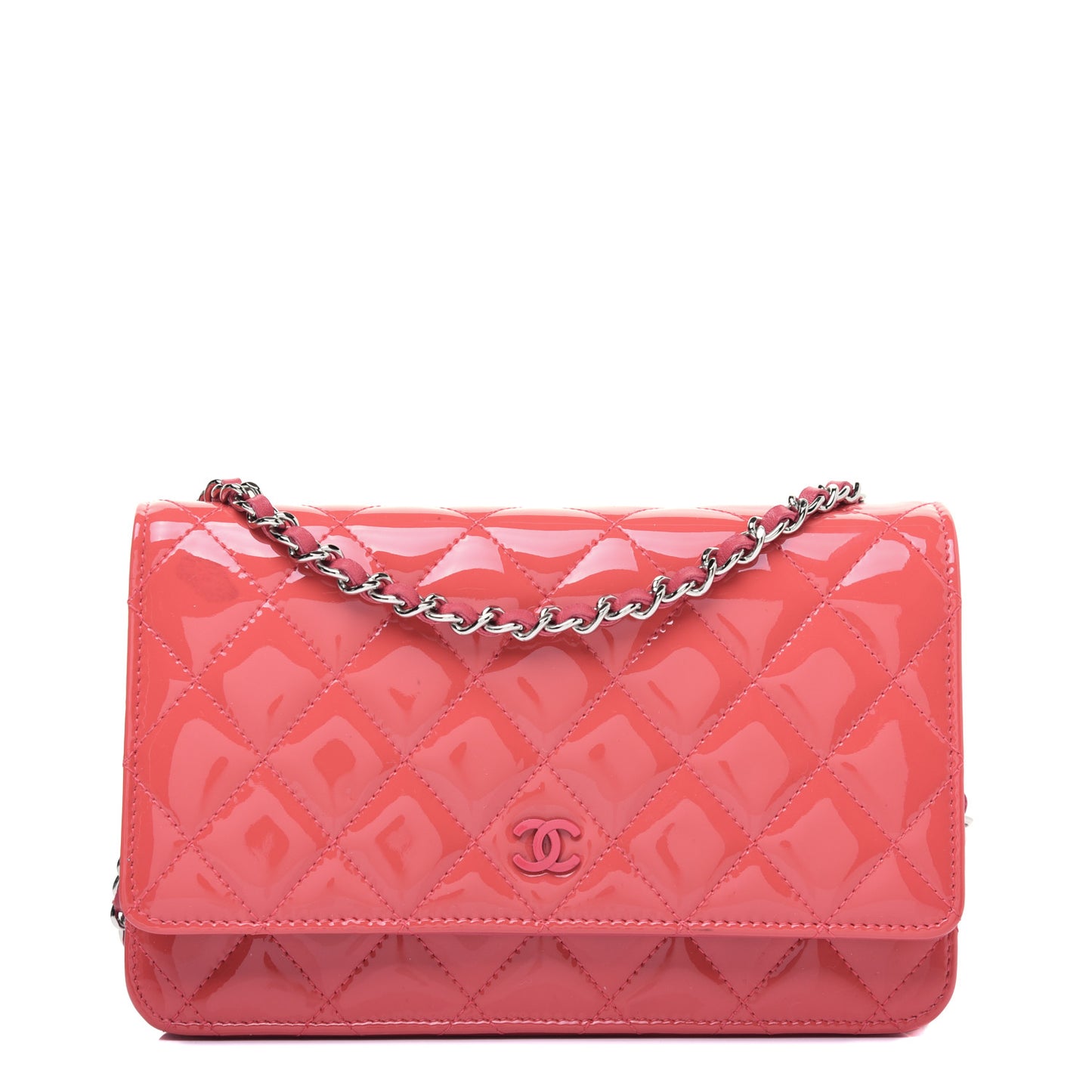 Patent Quilted Wallet On Chain WOC Coral