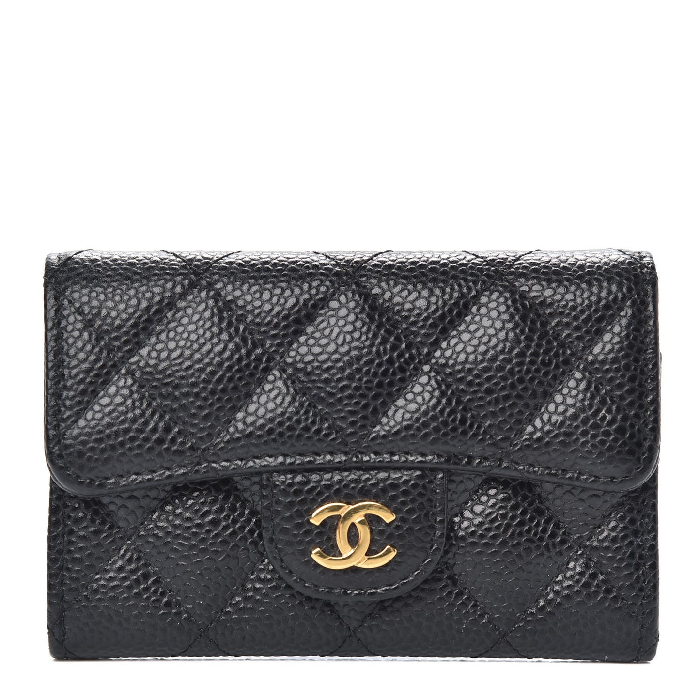 Caviar Quilted Flap Card Holder Black
