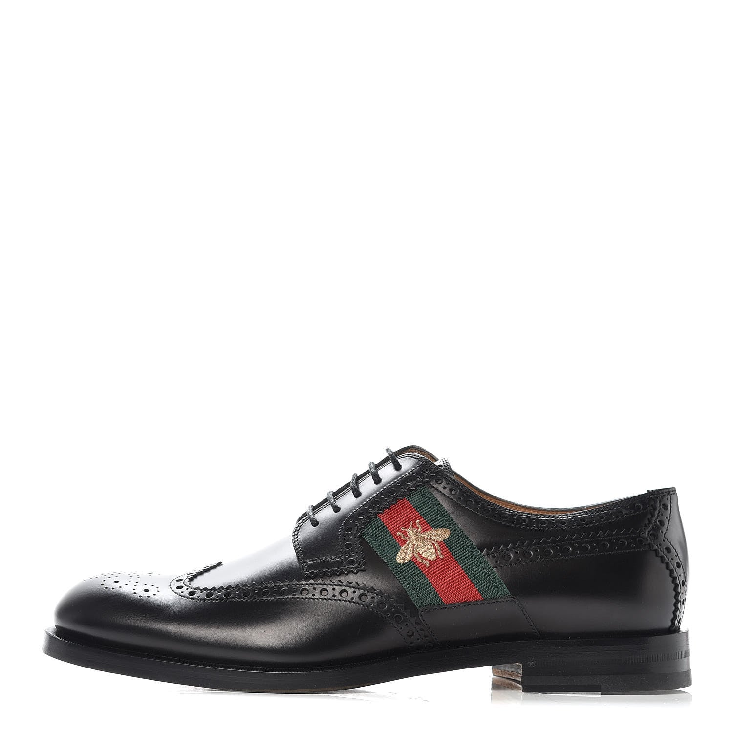 Gucci Calfskin Web Bee Embroidered Mens Wingtip Derby Loafers 10 Black 1 of 14