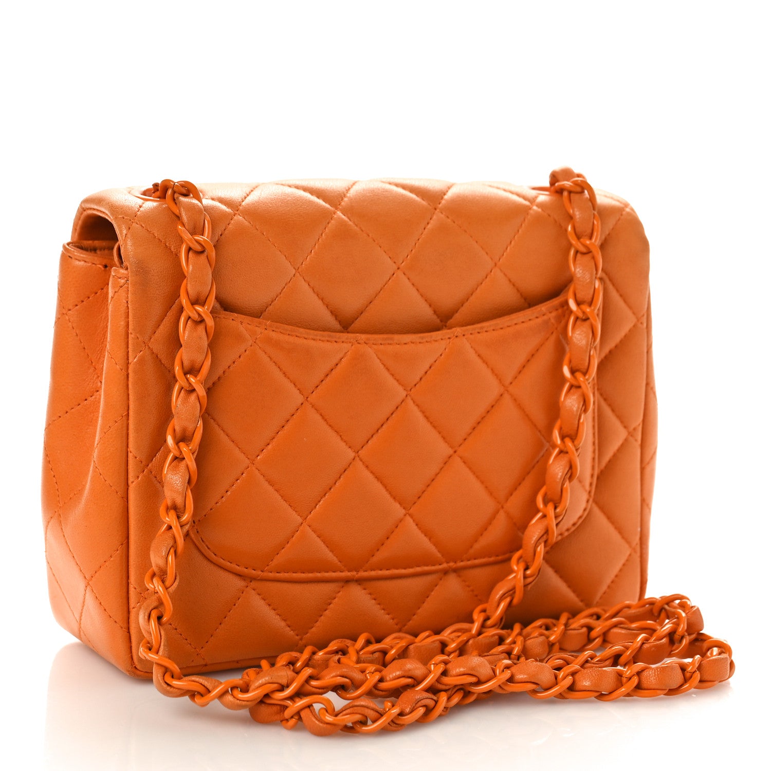 Chanel Lambskin Resin Mini Square Flap Orange 3 of 15