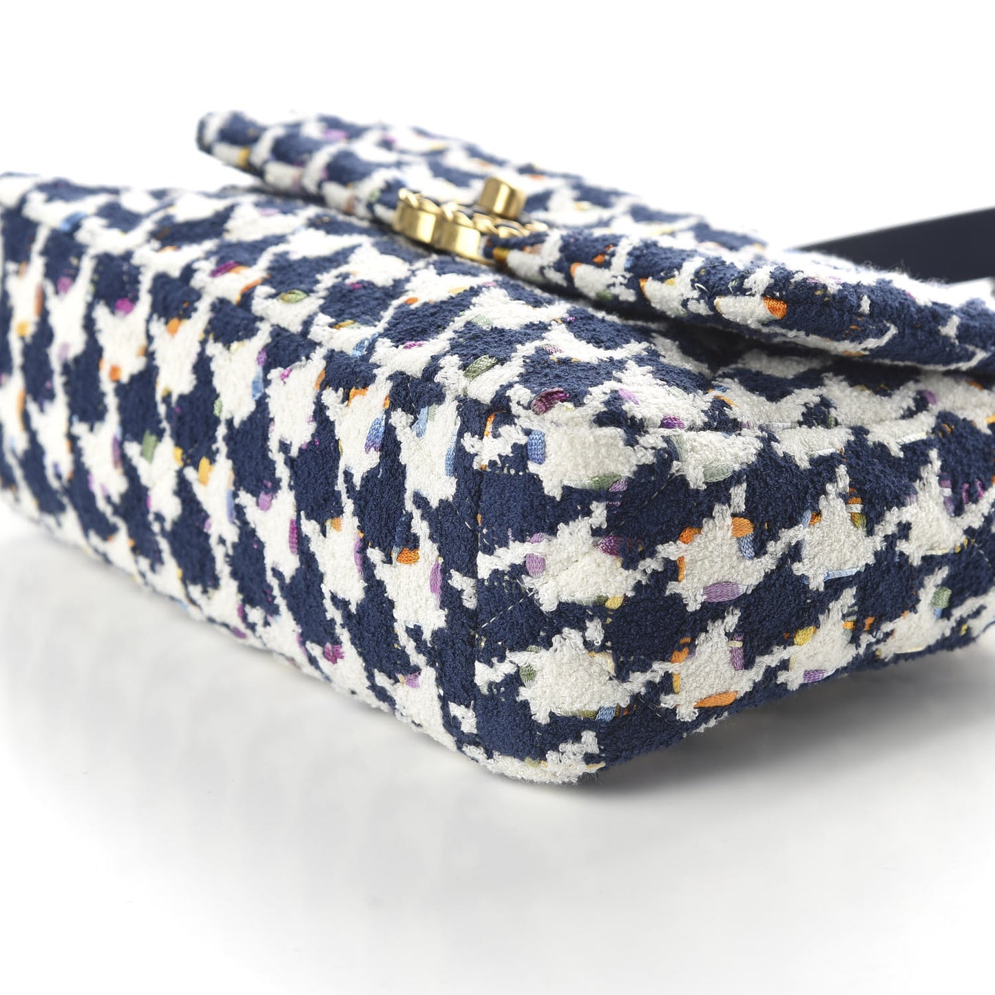 Tweed Quilted Medium 19 Flap Ecru Navy Blue Multicolor