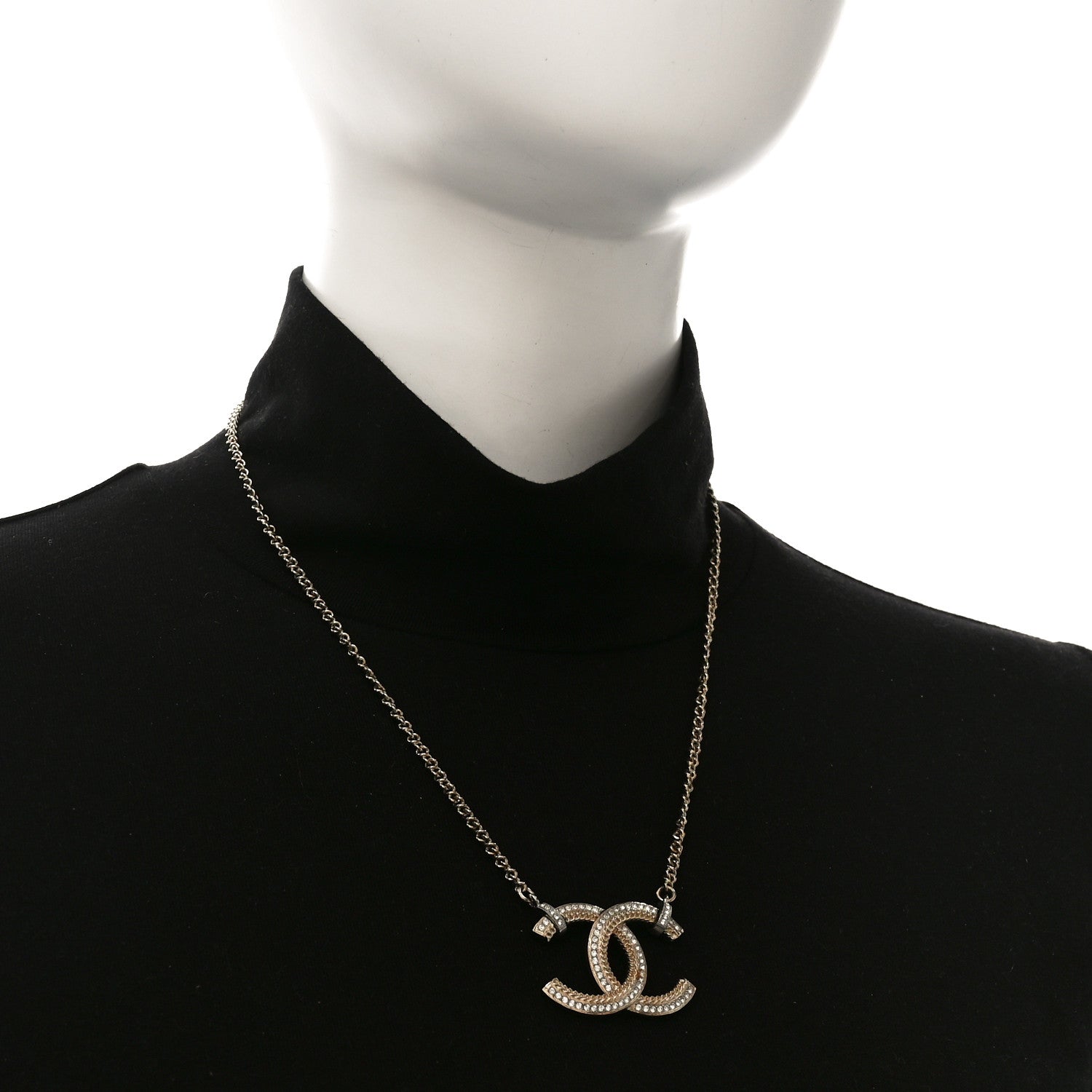 Chanel Crystal CC Pendant Necklace Gold 2 of 4