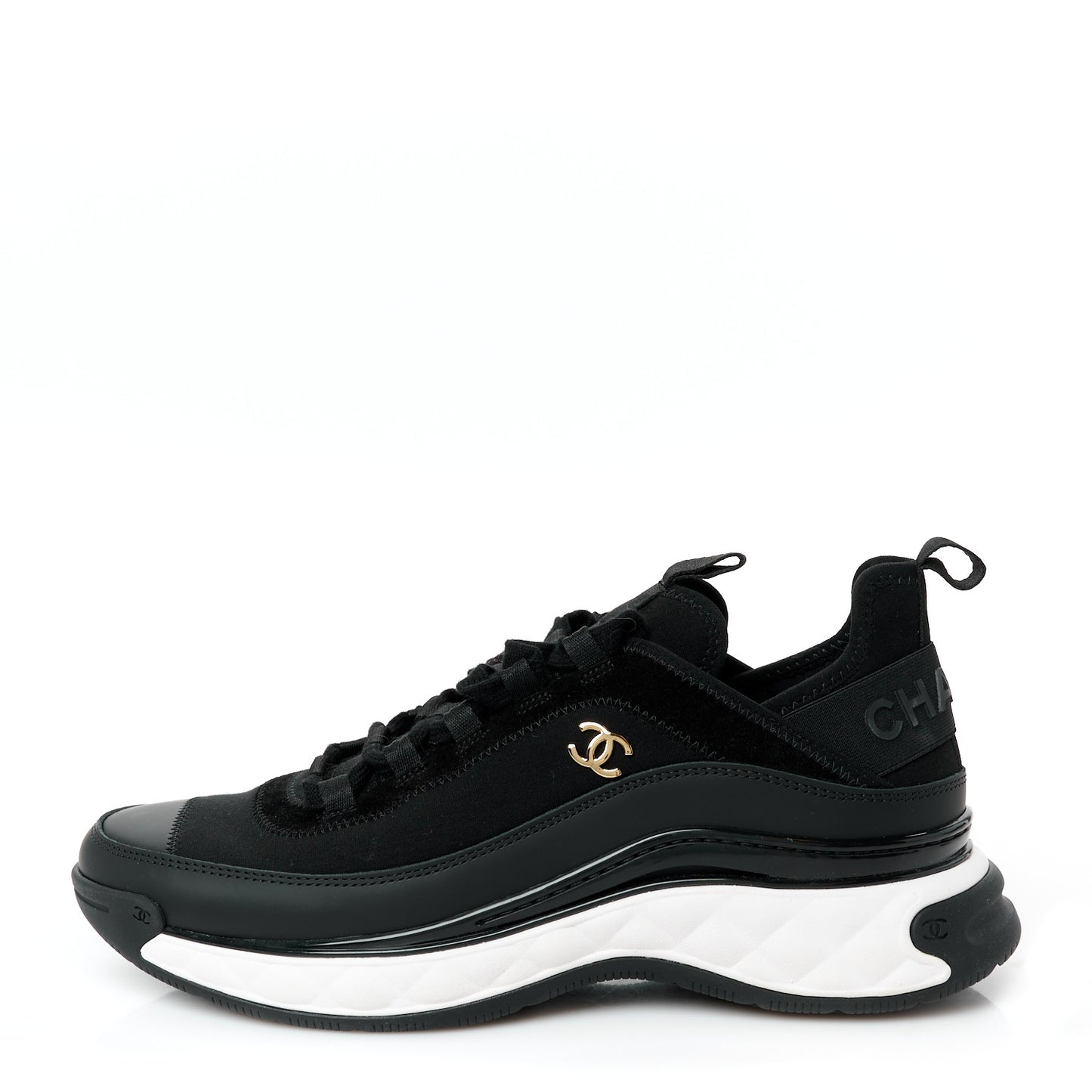 Velvet Calfskin Mixed Fibers CC Sneakers 40.5 Black
