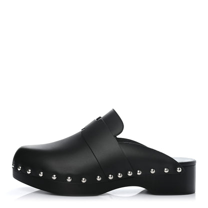 Hermes Calfskin Calya Mules 38 Black 1 of 8