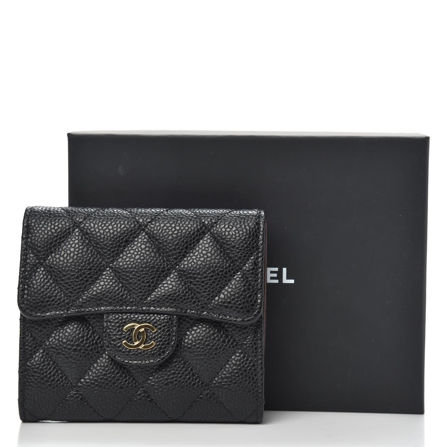 Caviar Quilted Compact Flap Wallet Black