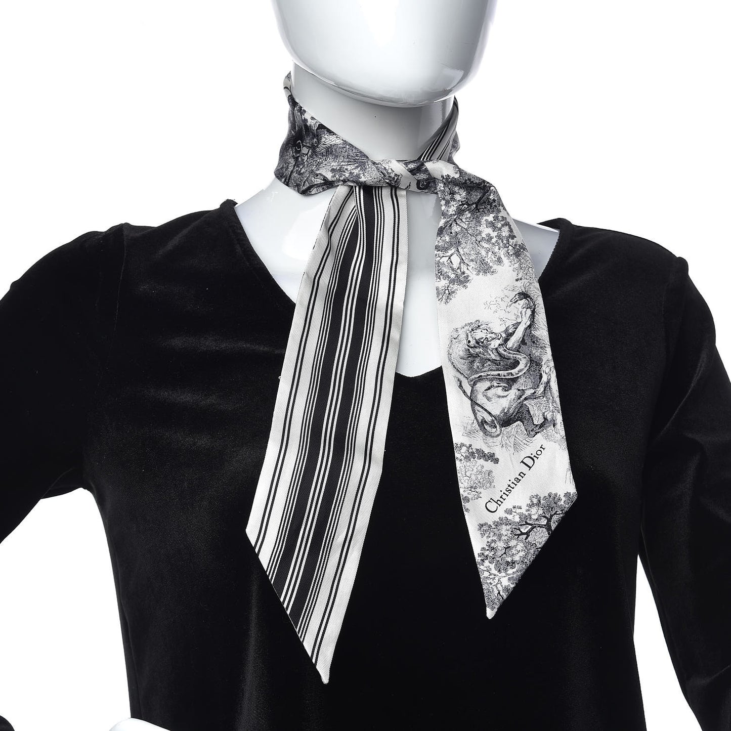 Silk Toile De Jouy Mitzah Scarf Navy Blue