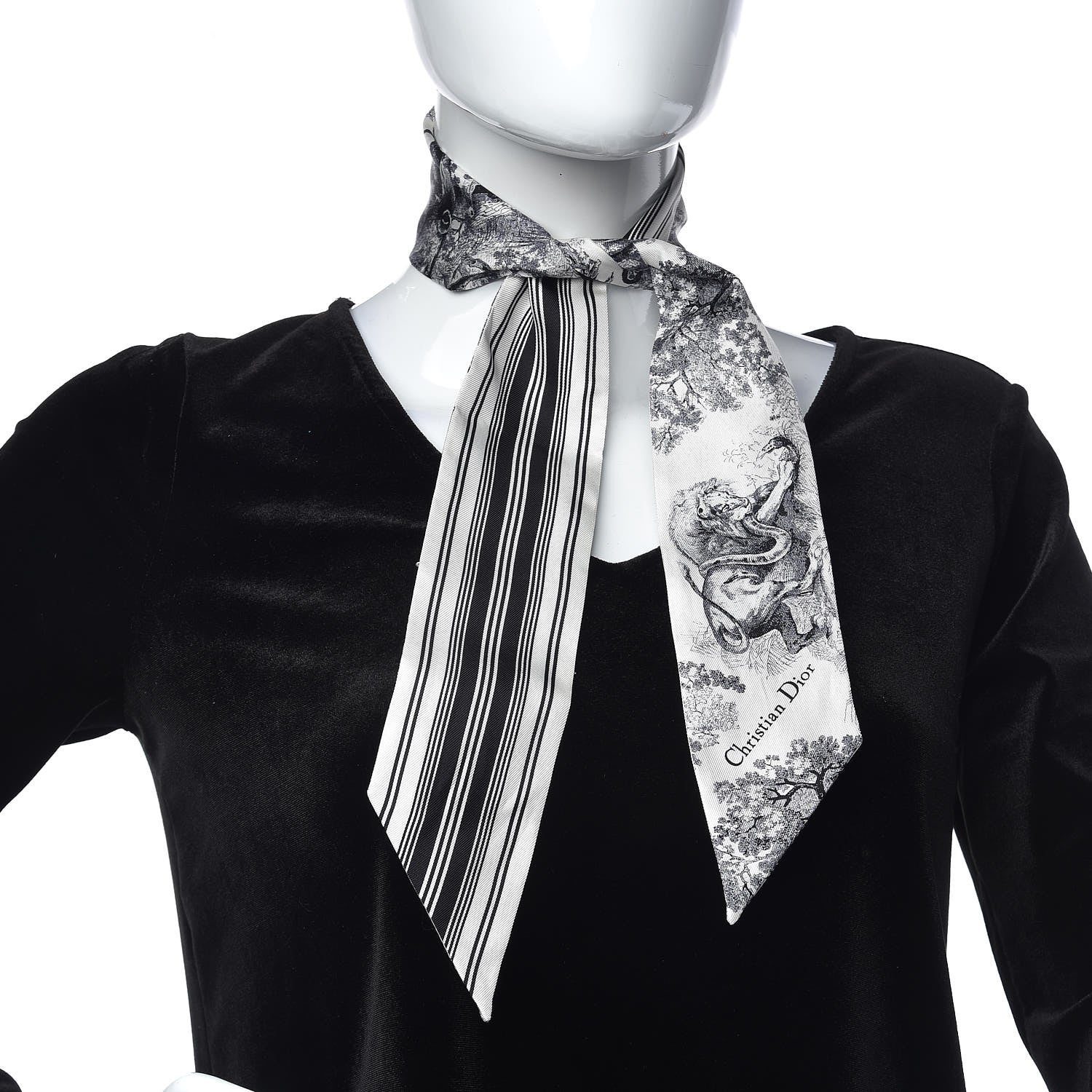 Christian Dior Silk Toile De Jouy Mitzah Scarf Navy Blue 2 of 4