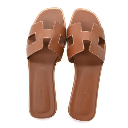 Hermes Box Calfskin Oran Sandals 41 Gold 2 of 9