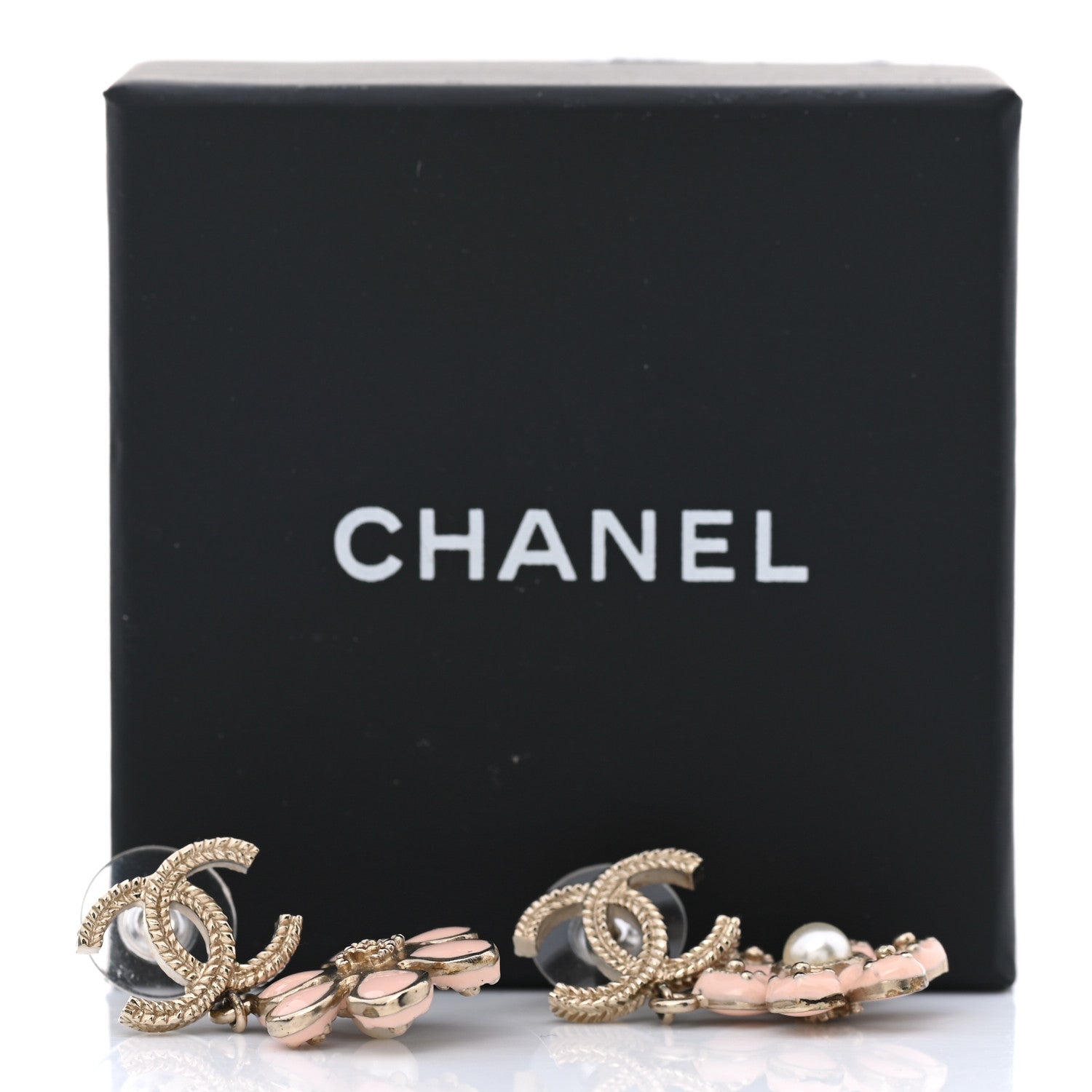 Chanel Enamel Pearl CC Flower Earrings Gold Pink 5 of 5