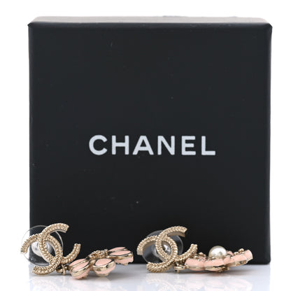 Chanel Enamel Pearl CC Flower Earrings Gold Pink 5 of 5
