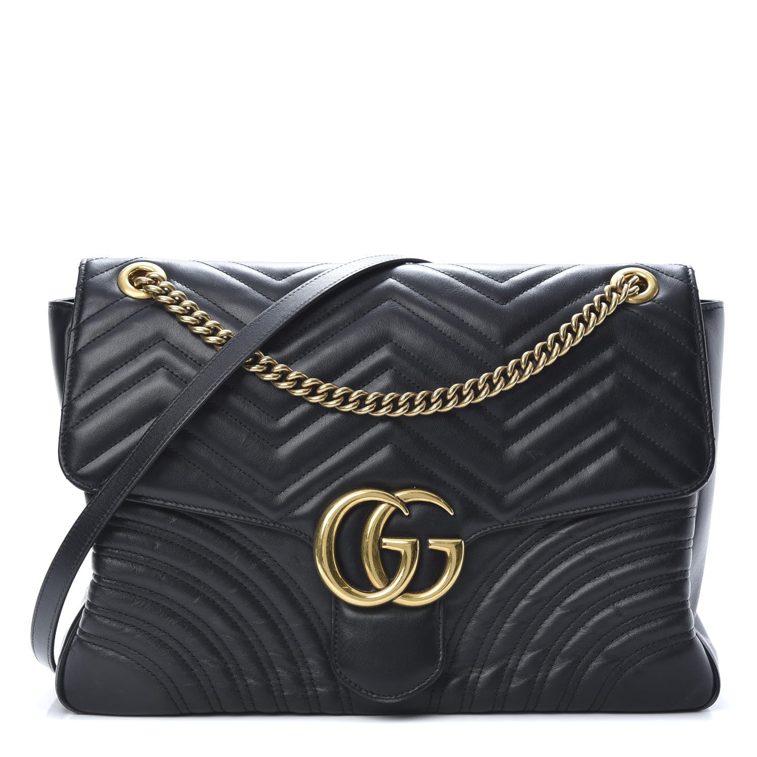 Gucci Calfskin Matelasse Large GG Marmont Shoulder Bag Black 1 of 17