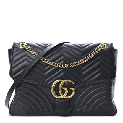 Gucci Calfskin Matelasse Large GG Marmont Shoulder Bag Black 1 of 17