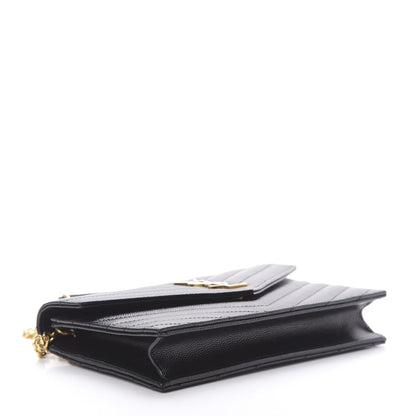 Saint Laurent Grain De Poudre Matelasse Chevron Monogram Envelope Chain Wallet Black 5 of 12
