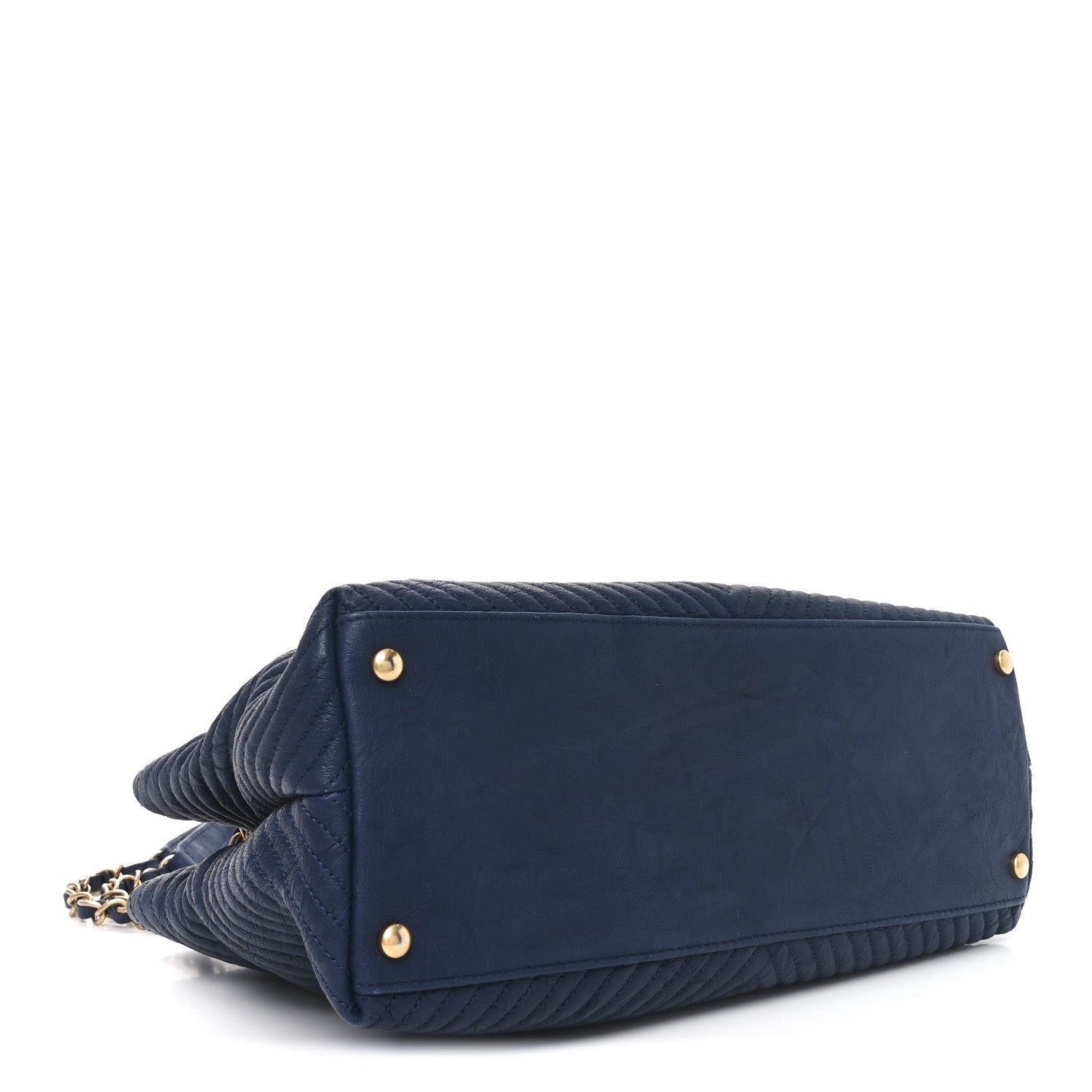 Chanel Wrinkled Lambskin Chevron Quilted Surpique Tote Navy Blue 4 of 9