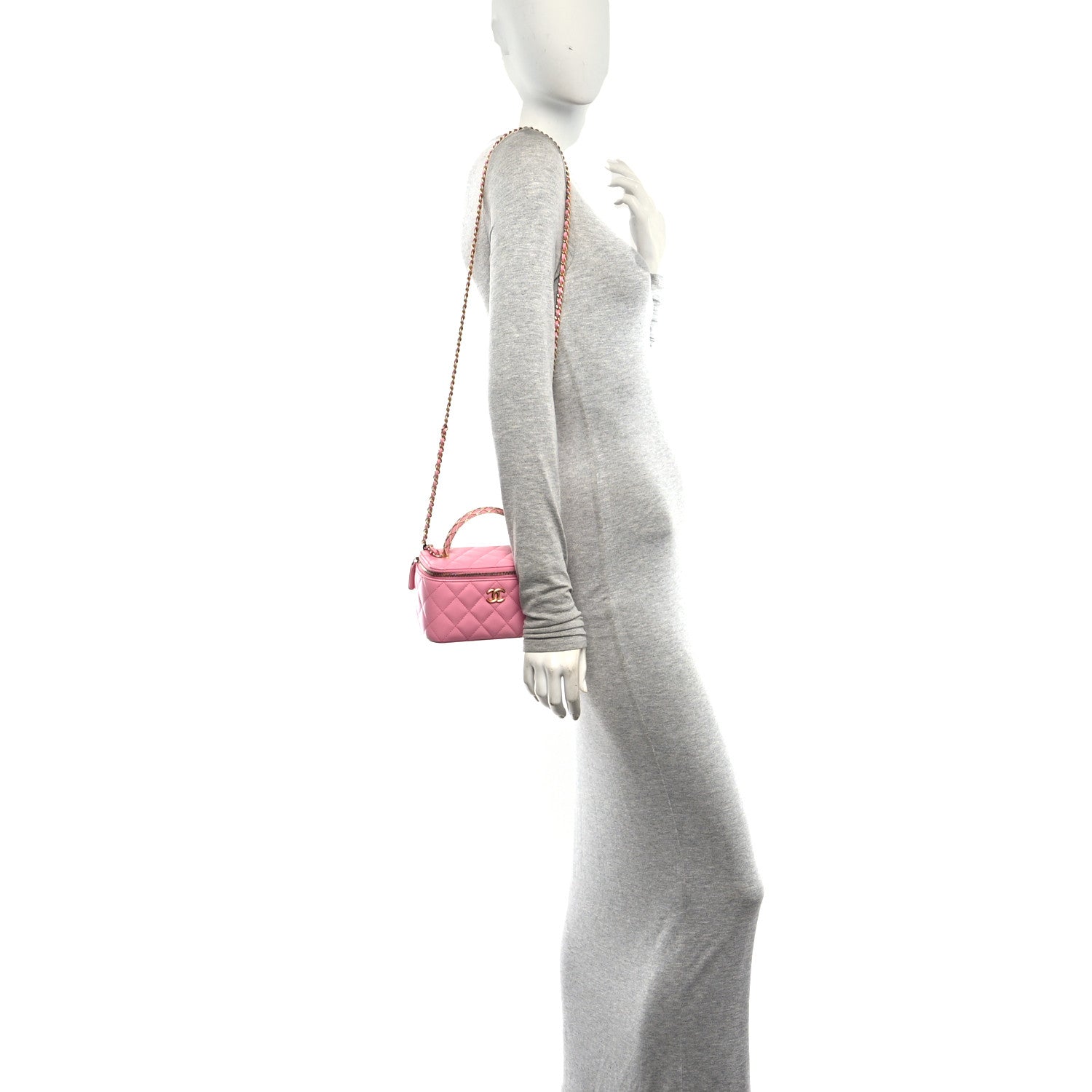 Chanel Lambskin Quilted Metal Twist Small Top Handle Vanity Case With Chain Pink 2 of 10