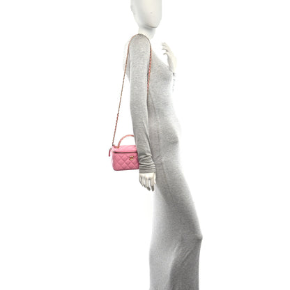 Chanel Lambskin Quilted Metal Twist Small Top Handle Vanity Case With Chain Pink 2 of 10