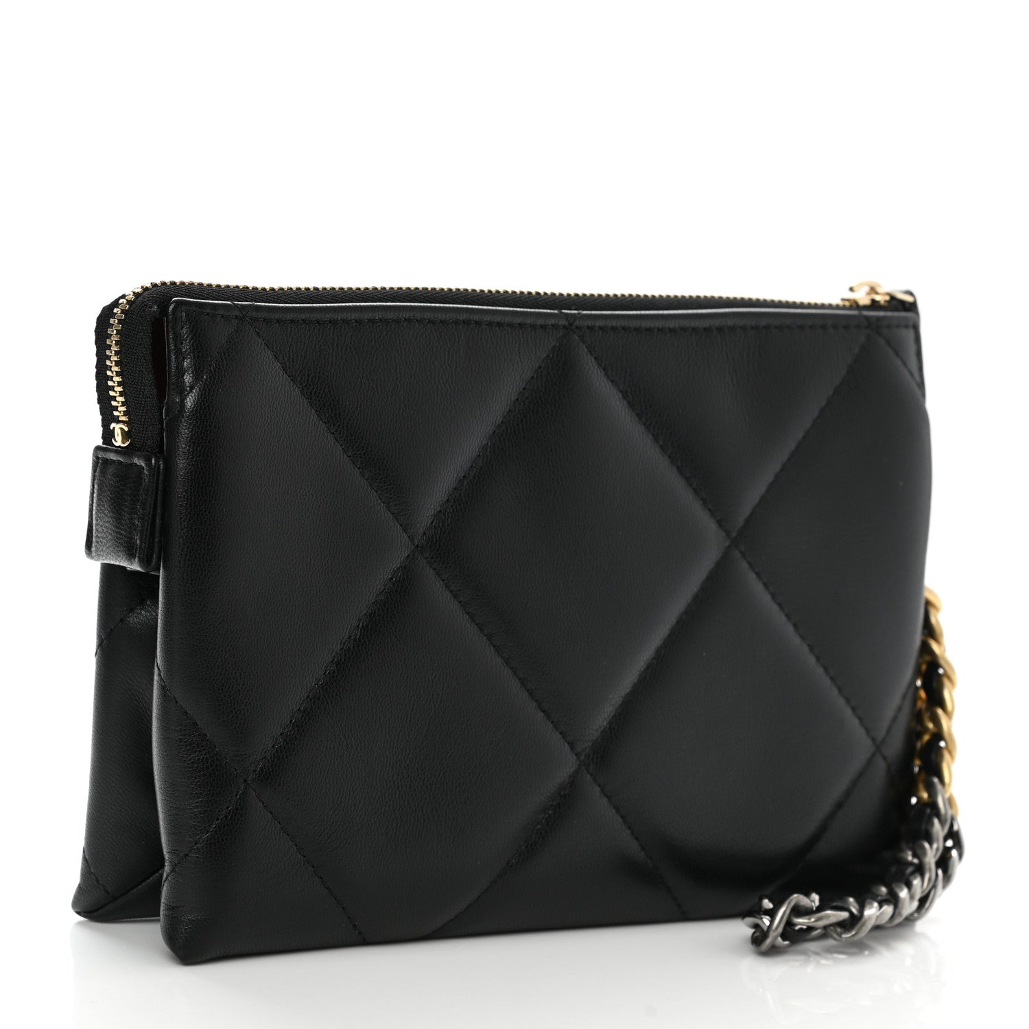 Chanel Shiny Goatskin Quilted Small Chanel 19 Pouch With Handle Black 4 of 9