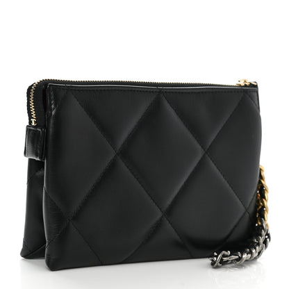 Chanel Shiny Goatskin Quilted Small Chanel 19 Pouch With Handle Black 4 of 9