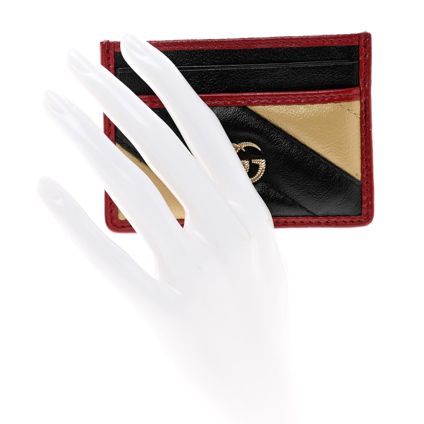 Azalea Calfskin Matelasse Diagonal Patchwork Torchon GG Marmont Card Case Black Beige Romantic Cerise
