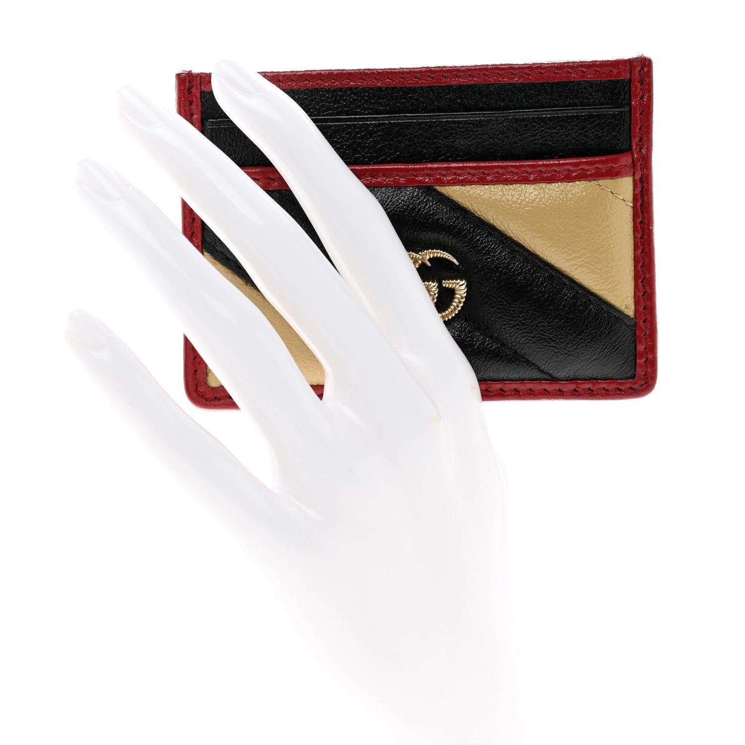 Gucci Azalea Calfskin Matelasse Diagonal Patchwork Torchon GG Marmont Card Case Black Beige Romantic Cerise 2 of 7