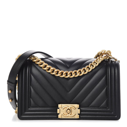 Chanel Calfskin Chevron Quilted Medium Boy Flap Black 1 of 9