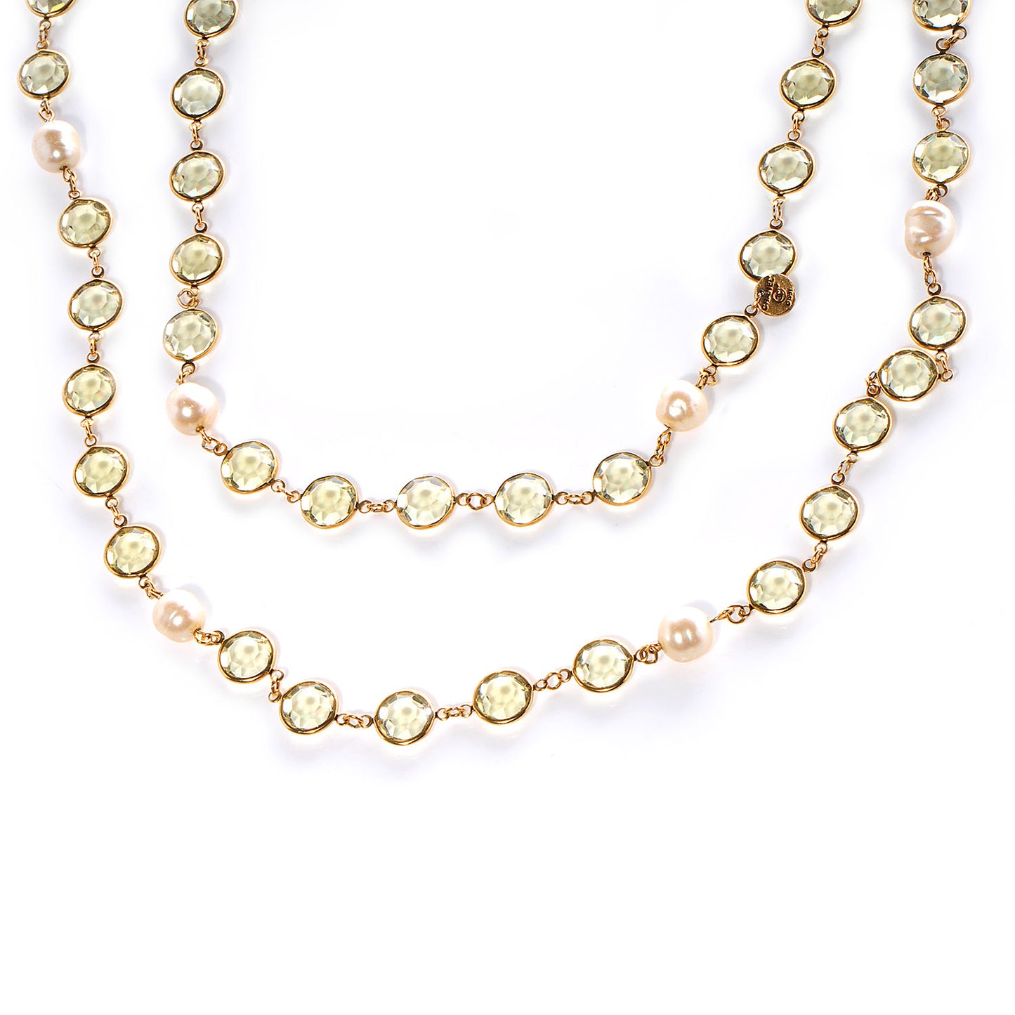 Crystal Pearl Sautoir Long Necklace Green