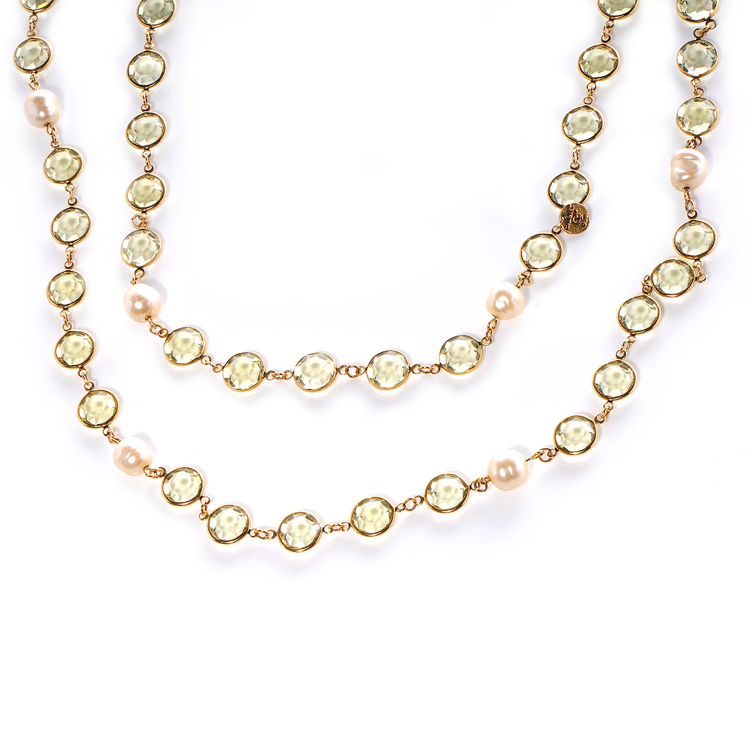 Chanel Crystal Pearl Sautoir Long Necklace Green 1 of 6