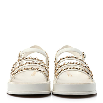 Chanel Calfskin Chain Platform Sandals 37 White 4 of 8