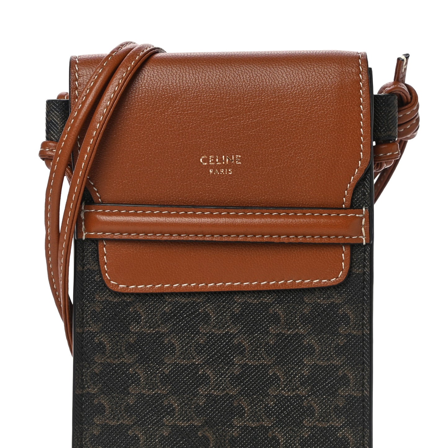Triomphe Canvas Lambskin Phone Pouch With Flap Tan