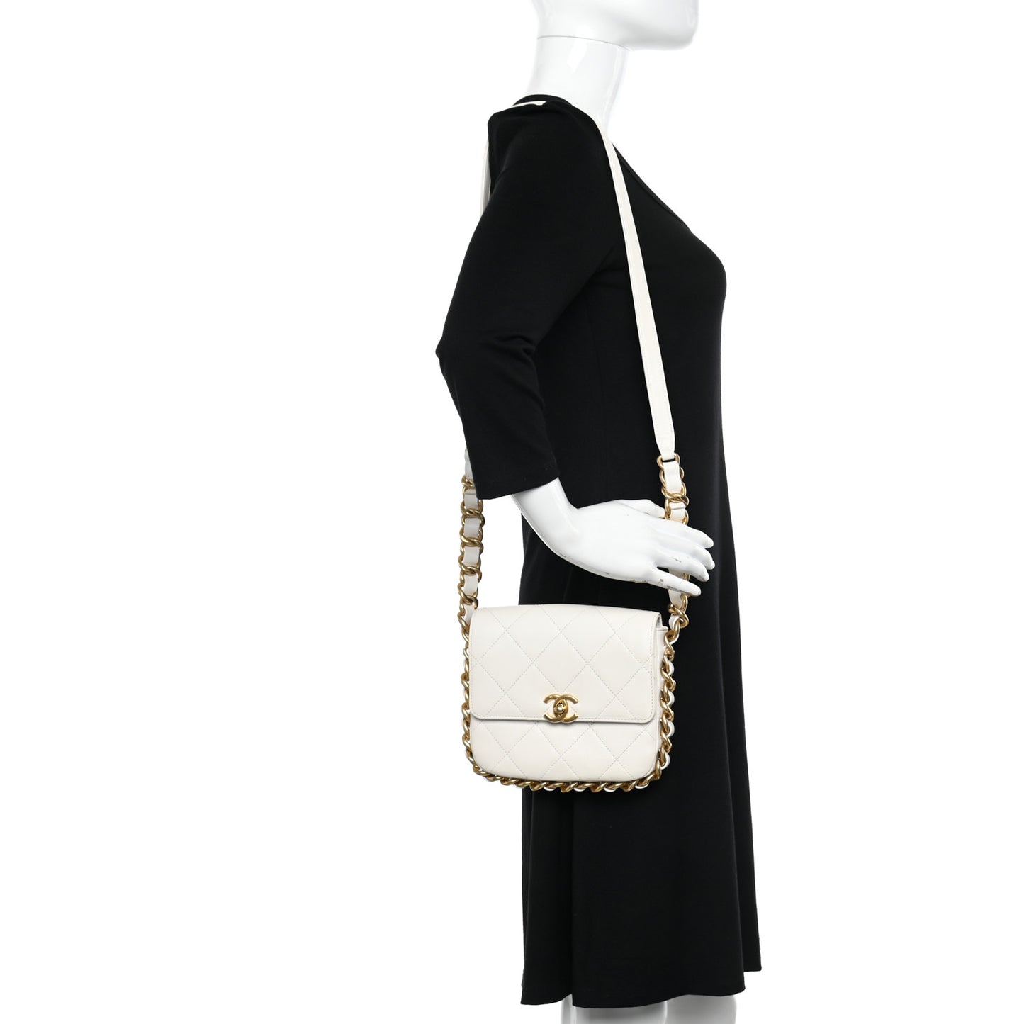 Calfskin Quilted Small Framing Chain Flap Bag White