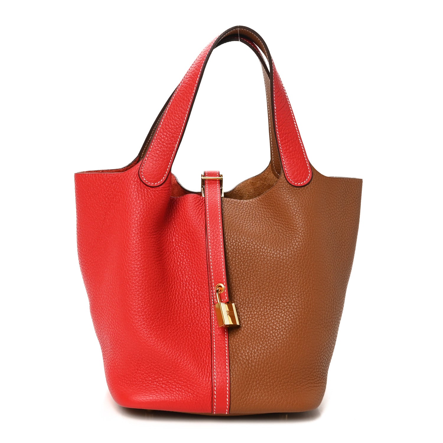 Hermes Taurillon Clemence Casaque Picotin Lock 22 MM Gold Rouge De Coeur 1 of 10