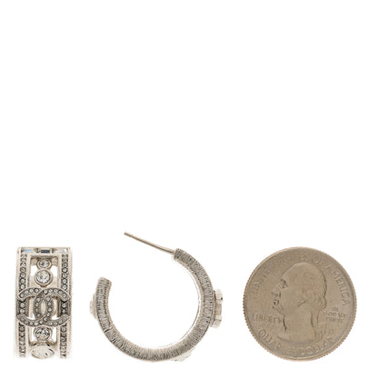 Chanel Metal Crystal CC Hoop Earrings Silver 2 of 5