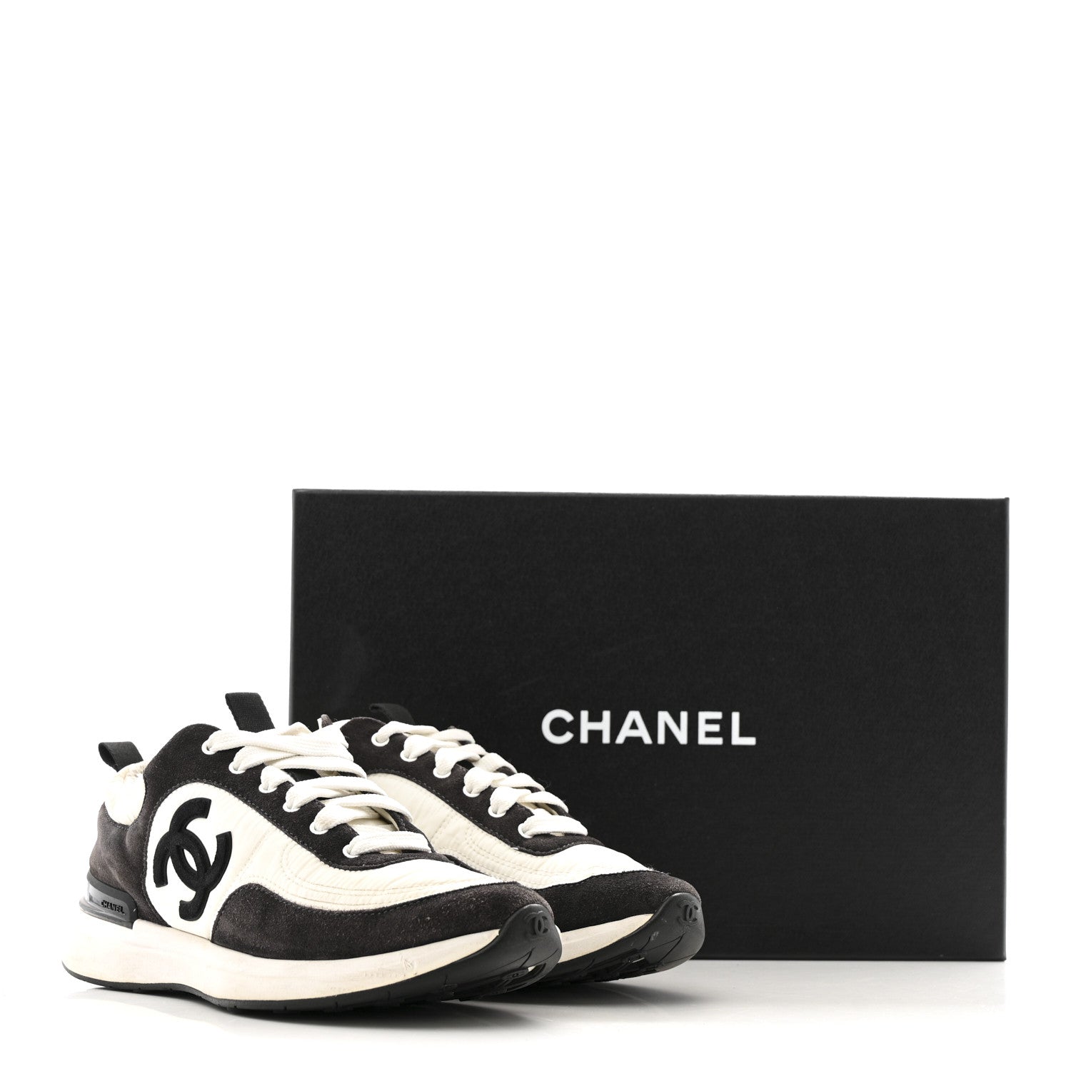 Chanel Nylon Suede Calfskin CC Sneakers 37 White Dark Grey 13 of 13