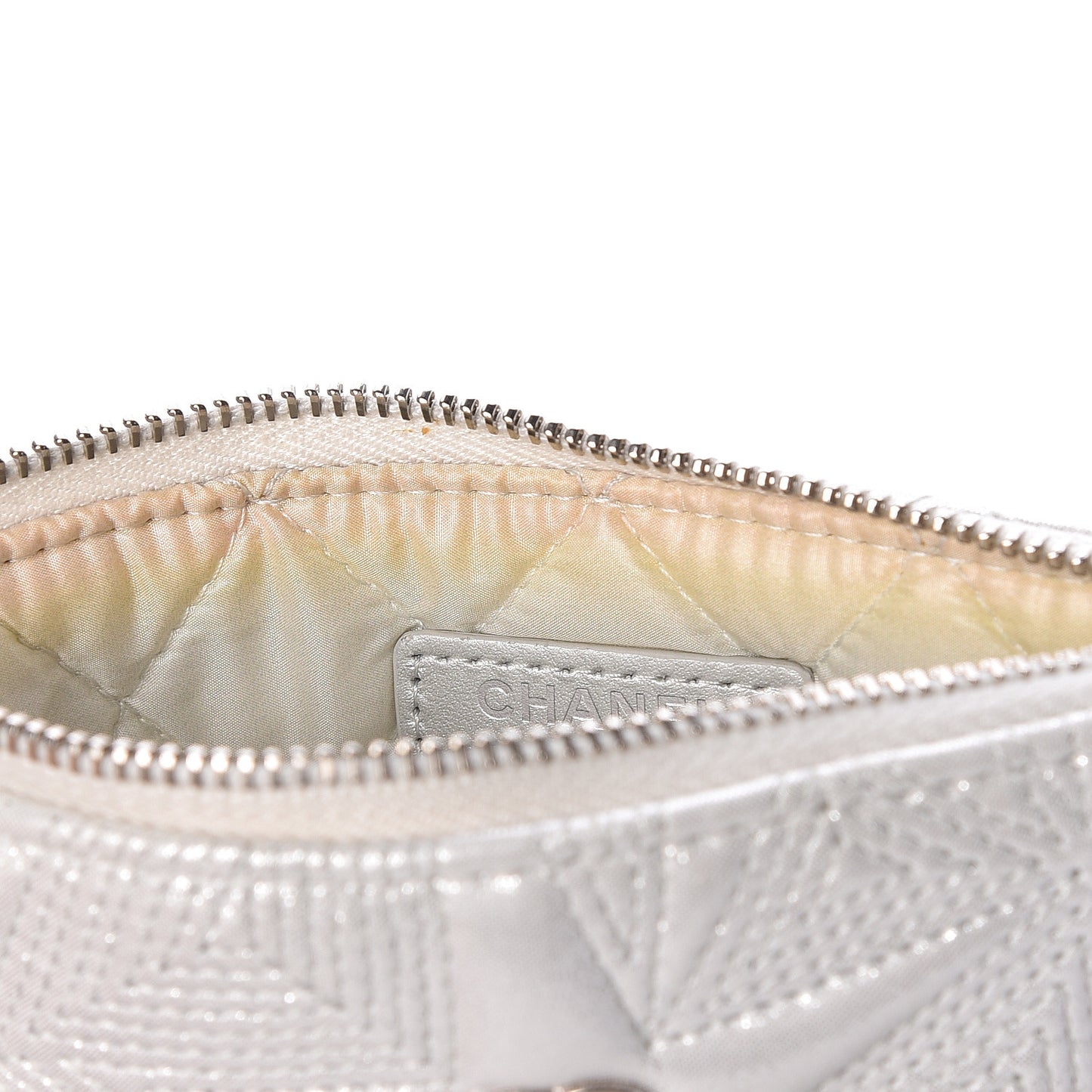 Metallic Lambskin Star Embossed Coin Purse Case Silver