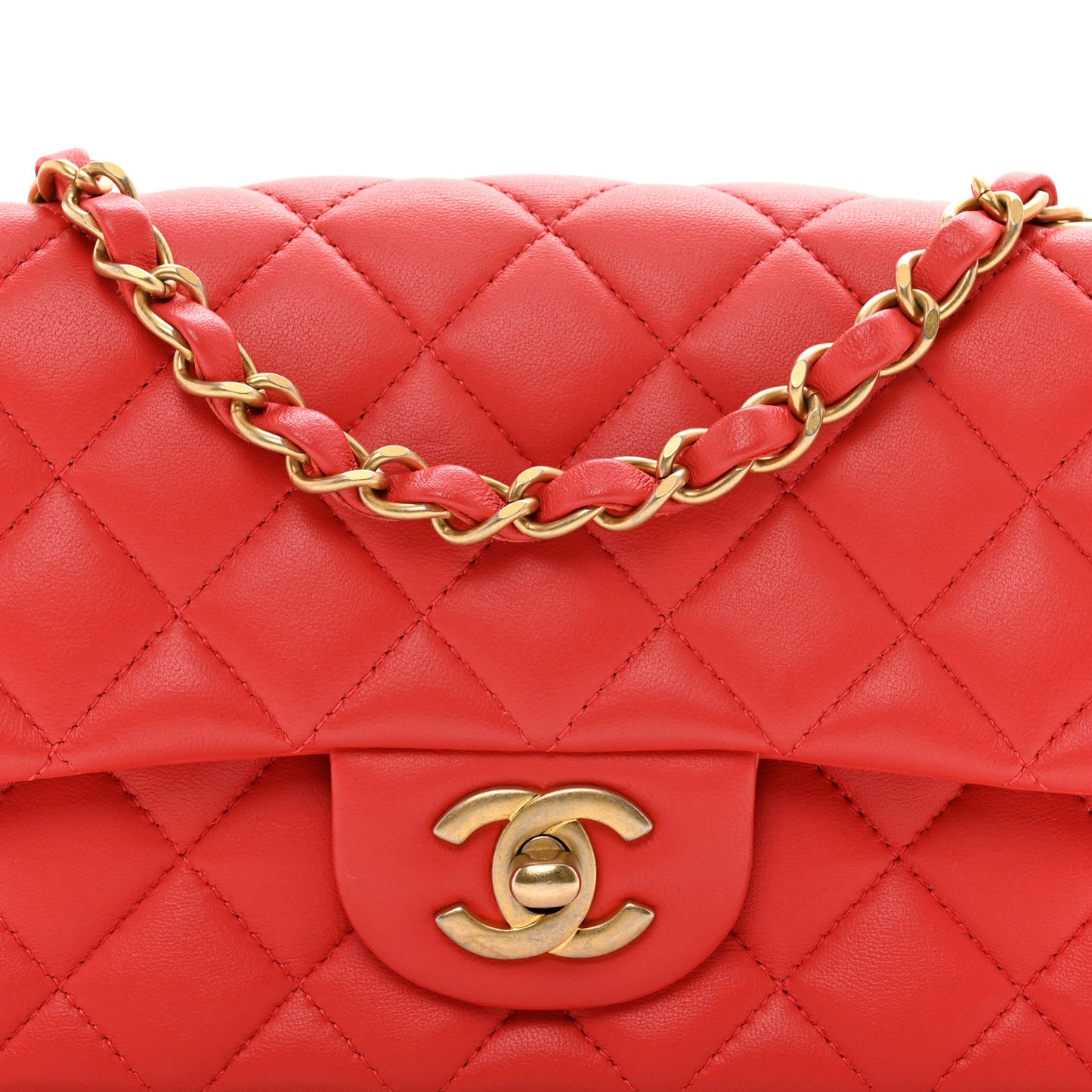 Lambskin Quilted Mini Rectangular Flap Red