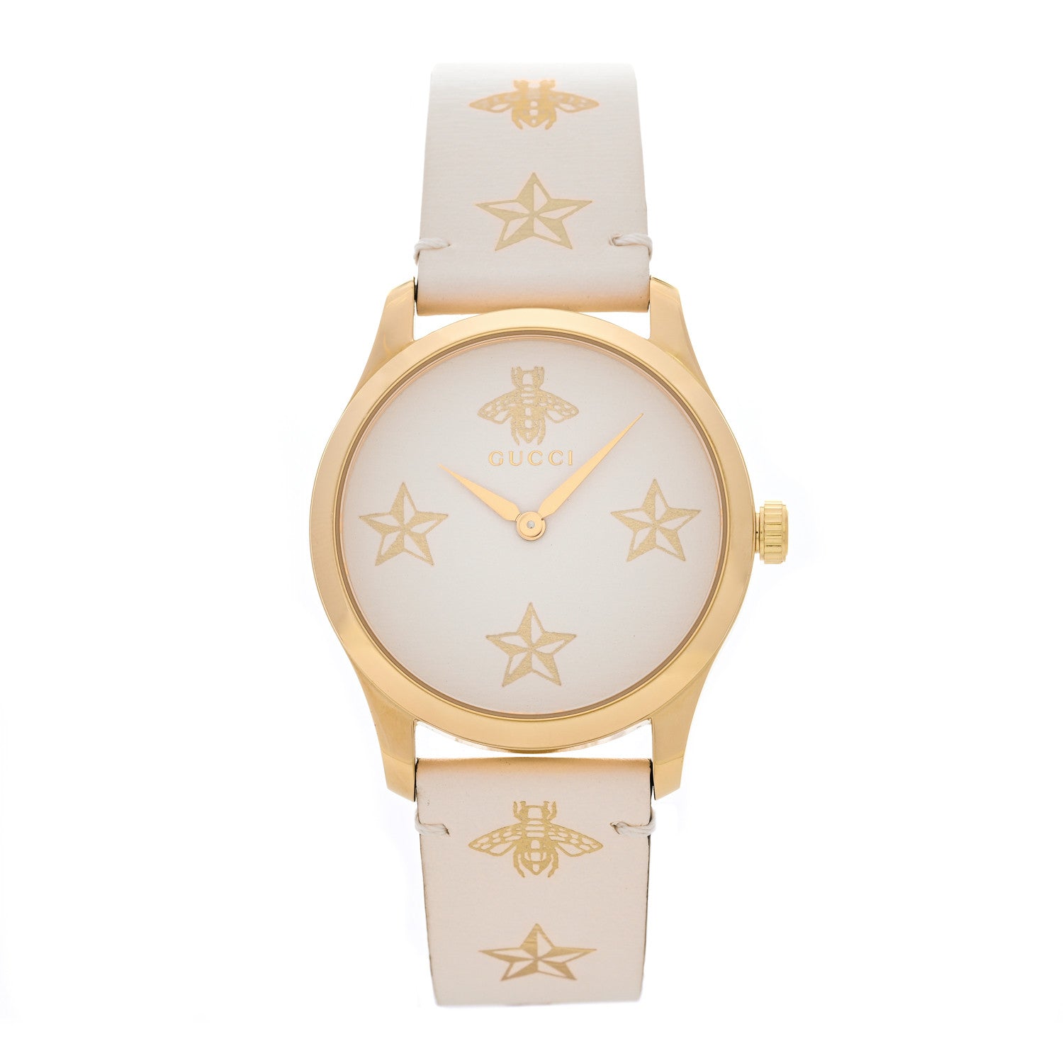 Gucci Stainless Steel Calfskin 38mm G-Timeless Bee Star Quartz Watch White 1 of 5
