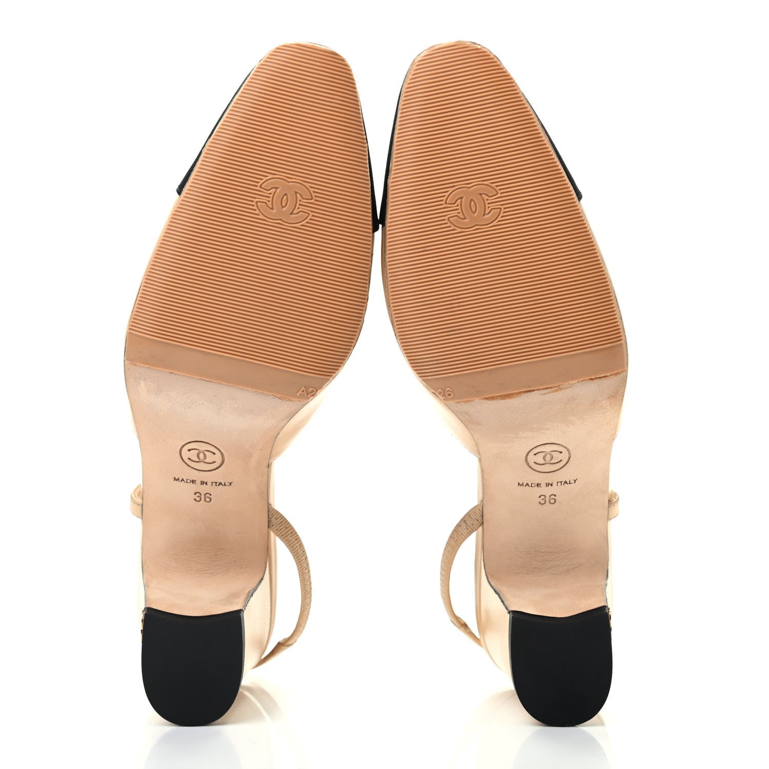 Chanel Lambskin Grosgrain Cap Toe CC Slingback Pumps 36 Beige Black 5 of 11