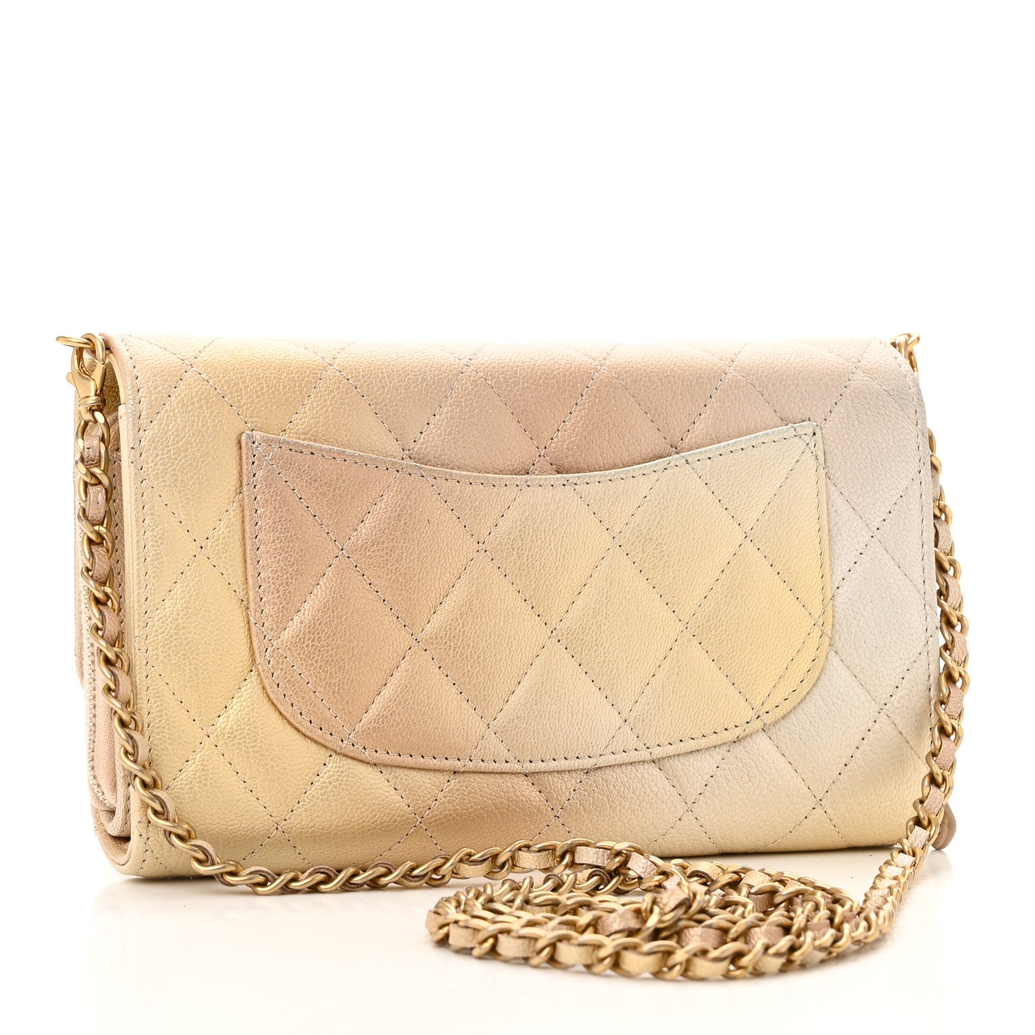 Chanel Metallic Goatskin Quilted Phone Holder Wallet on Removable Chain  Gold 4 of 15