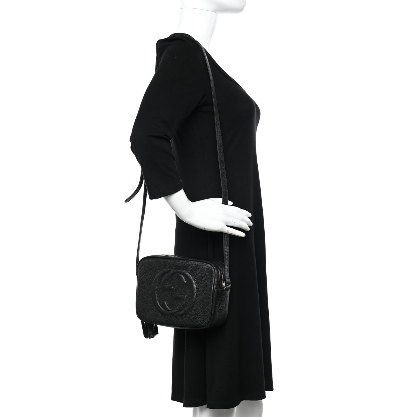 Pebbled Calfskin Small Soho Disco Bag Black