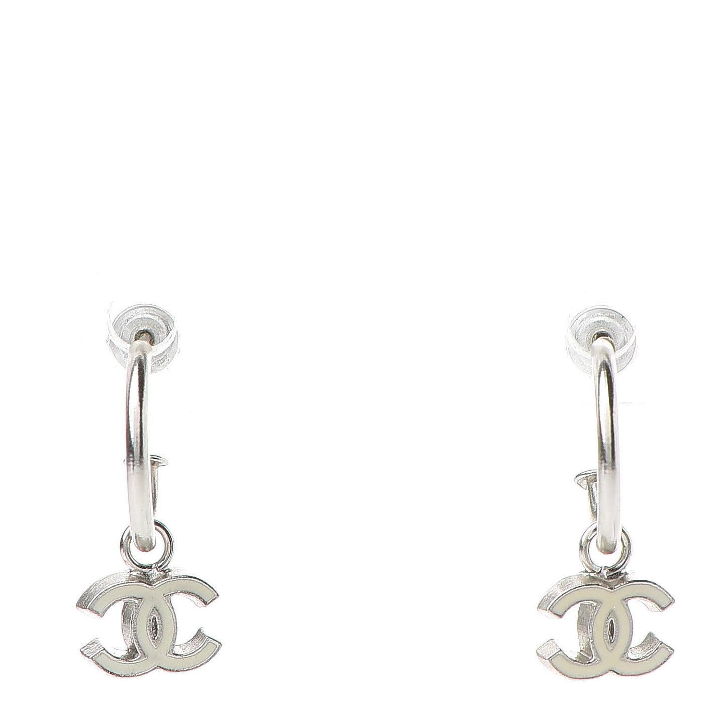 Enamel CC Drop Earrings Silver